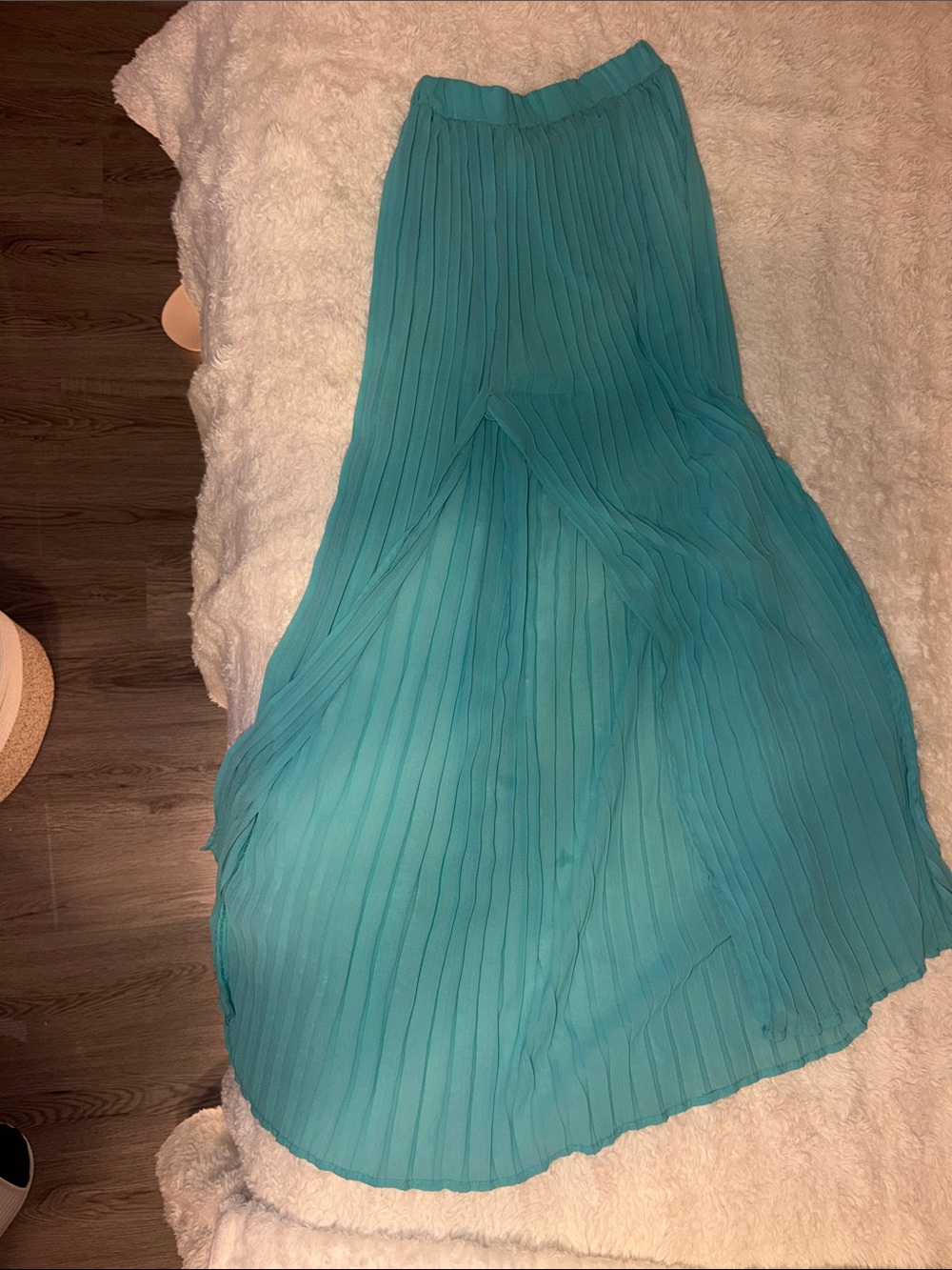 Loveriche Pleated Teal Chiffon Maxi Skirt
